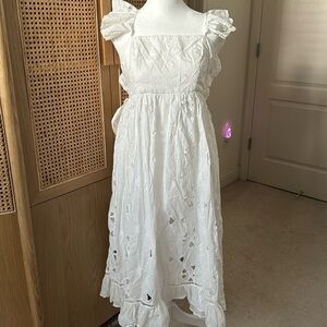 NWOT - Unworn Forever that Girl Tie-Back Ruffled Eyelet MIDI Dress - Size Medium